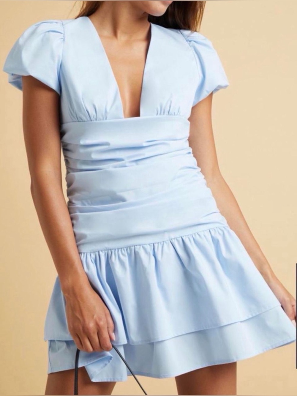 Pacsun LA Hearts Ruched Ruffled Puff Sleeve Coquette Party Mini Dress EUC Sz L